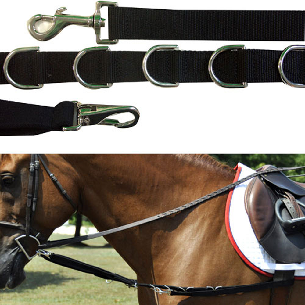 Easy Adjust Nylon Side Reins Adjustable Elastic Side Reins with Dees Black