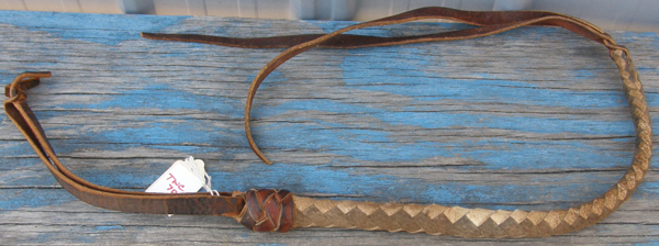 Plaited Leather Western Quirt Vintage? Braided Leather Crop Riding Whip Brown/White