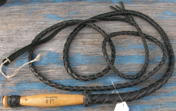 Braided Leather Bullwhip Wooden Handle 8' Braided Bull Whip