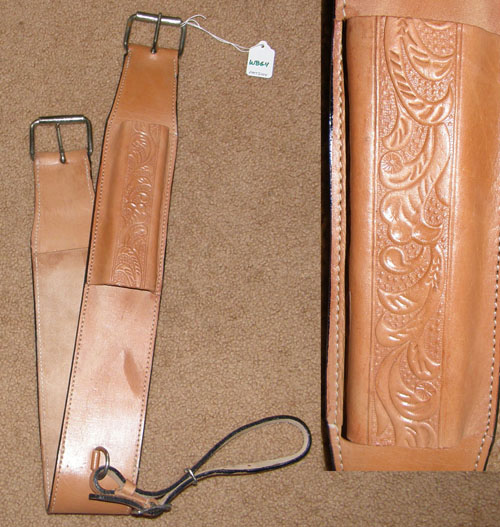 Western Rear Cinch Back Girth Back Cinch Tooled Leather Flank Cinch with Connector Strap 38" Lt Oil