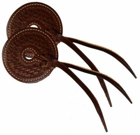Showman Basketweave Tooled Leather Bit Guards Basket Weave Leather Bit Guards Brown