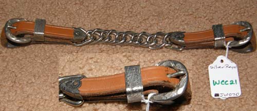 Silver Royal Western Leather Curb Strap Western Curb Strap Chain Western Show Chin Strap Single Flat Link Chain Silver Buckles Draft XL Horse