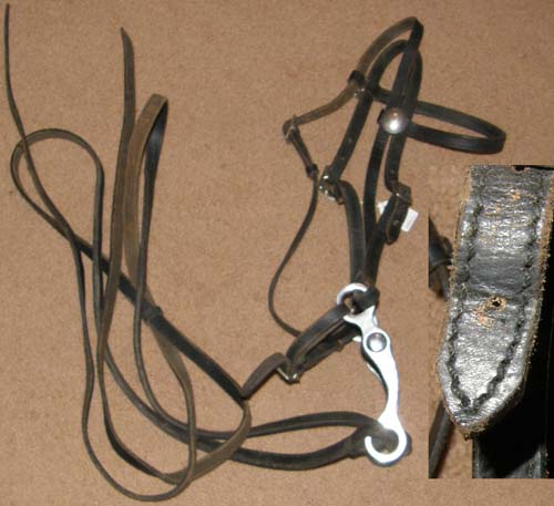 Pony Western Bridle Western Headstall Split Reins 4 3/8" Low Port Curb Bit Curb Strap Black Cob