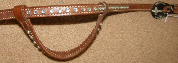 Showman Sliding One Ear Western Headstall Rhinestones Studs Antique Brown Silver Cross Buckles Rhinestone Studded Chestnut Western Bridle with Split Reins