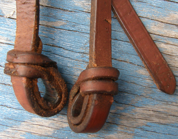 Vintage? Leather Browband Western Headstall Noseband Western Bridle Buckle Ends Split Reins Cob/Horse Dark Chestnut Brown