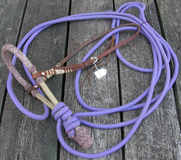 Braided Rawhide Bosal Western Headstall Western Bridle with Bosal Hackamore Calif Braid Braided Rawhide Trim Purple Rope Mecate Reins Horse