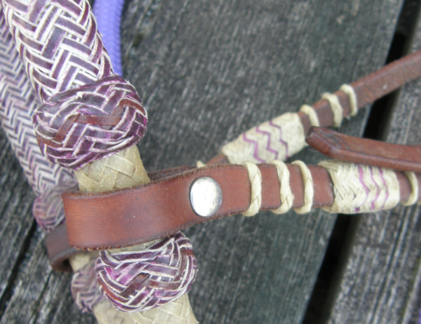 Braided Rawhide Bosal Western Headstall Western Bridle with Bosal Hackamore Calif Braid Braided Rawhide Trim Purple Rope Mecate Reins Horse