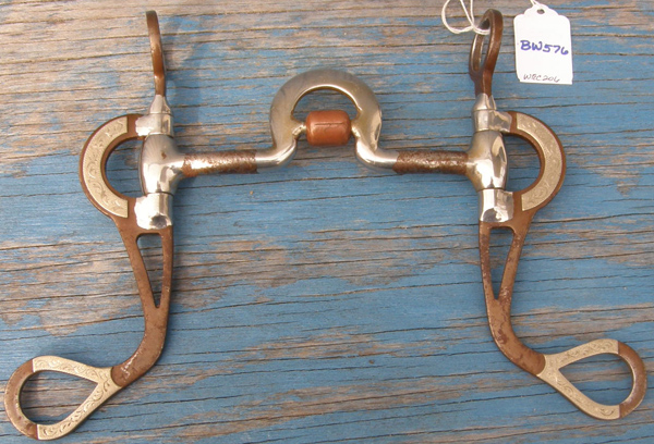 5” Spoon Bit Copper Roller California Pleasure Bit Engraved Silver Shanks Correction Mouth High Port Curb Bit Engraved Silver Overlay Antique Brown Shanks Western Show Curb Bit