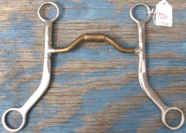 5” Brass Mouth 3 pc Hinged Port Flat Cheek Curb Bit Swivel Port Western Curb Bit Flat Shank Roller Bit