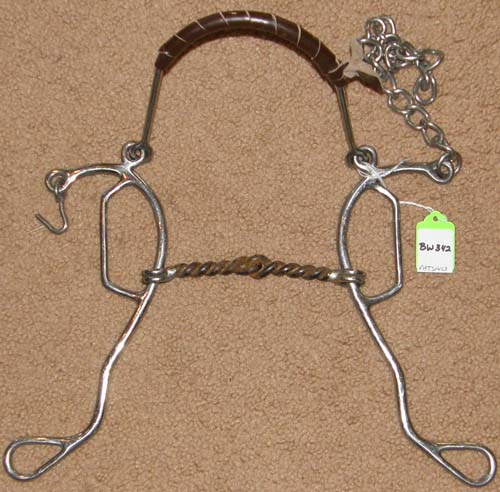 5"Sweet Iron Twisted Wire Mouth Combination Gag Hackamore Bit Combo Gag Bit Leather Wrapped Steel Noseband Mule Bit