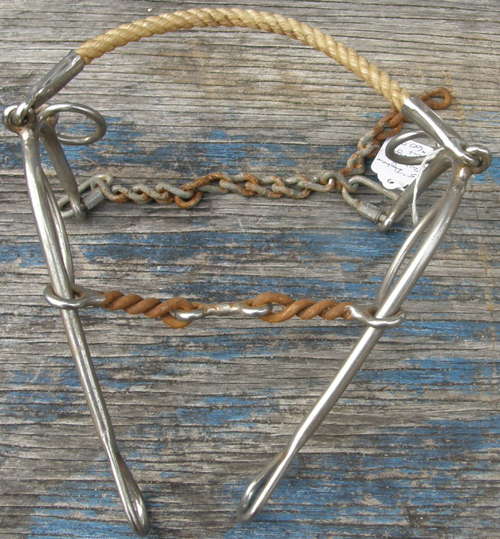 Reinsman 5" Long Shank Rope Nose Combination Hackamore Combination Gag Bit w/Rope Nose Gag with Twisted Wire & Dogbone Mouth, Gag Hackamore Bit Combination Bit Combo Hackamore Gag Bit
