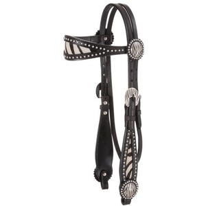 Western Black Leather Hand Tooled Silver Inlay Two Ear Headstall & Silver Spots 