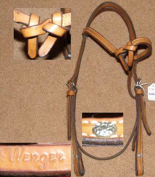 JR Wenger Knotted Brow Western Headstall Futurity Headstall Western Show Bridle Lt Oil Horse