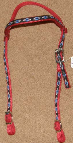 Big Horn Tuffy Nylon Western Headstall Southwestern Print Trim Overlay Red Synthetic Western Bridle Arabian/Cob/Horse
