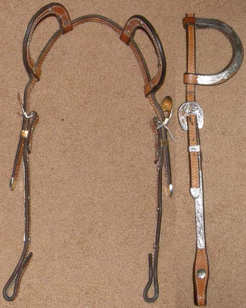 Kathy's? Sliding Double Ear Show Headstall Silver Double Ear Western Headstall Western Bridle Mexico Silver Buckles Lt Oil Chestnut Horse