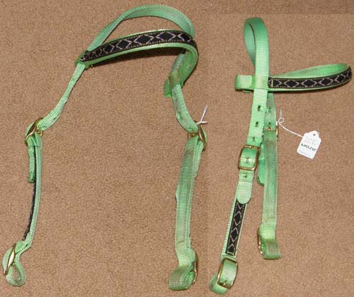 Triple E? Parker Enterprises? Nylon Western Headstall Western Bosal Headstall Browband Western Headstall Bosal Hanger Bit Hanger Lime Green/Black Trim Pony/Cob/S Horse