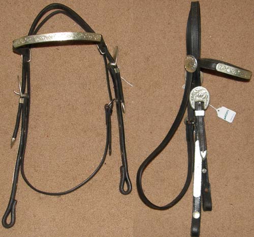 Browband Western Headstall with Silver Trim Western Bridle Engraved Silver Buckles Black Horse