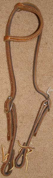 Tory Harness Leather Slip Ear Headstall Sliding Ear Western Headstall One Ear Western Bridle Chestnut Cob/Horse