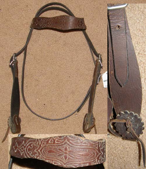 Tooled Western Browband Headstall Western Headstall Shaped Cheek Stamped Leather Western Bridle Dark Brown Pony