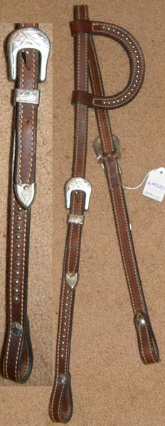 Hillason? Showman? Sliding Ear Western Headstall Silver Studs Studded One Ear Western Bridle Silver Dots Nickel Spots Engraved Silver Buckles Brown Horse