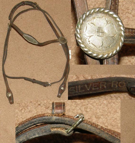 Vintage Silver Royal Shaped Browband Western Headstall Narrow Gaited Arabian Western Headstall Western Bridle with Silver Dark Brown