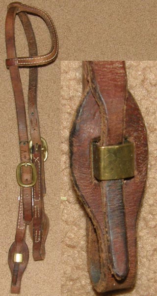 CW Wiley Harness Leather Slip Ear Headstall Quick Change Sliding Ear Western Headstall One Ear Western Bridle Chestnut Cob/Horse