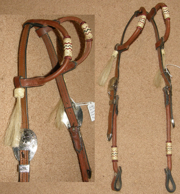 Royal King? Rolled Leather Double Ear Western Headstall Rawhide Braided Trim Horsehair Tassels Sliding Ear Headstall Western Bridle California Braid Silver Buckles Dark Chestnut Horse