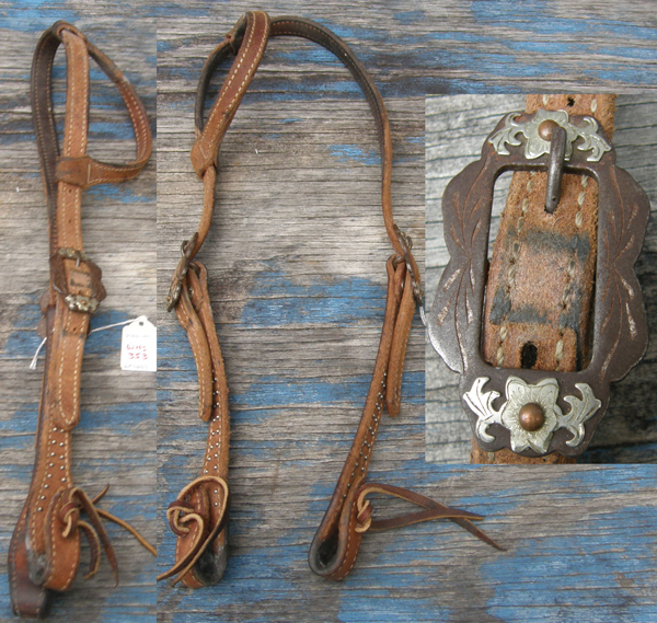 Weaver Rough Out Harness Leather Western Headstall Shaped Cheeks Sliding One Ear Western Headstall Western Bridle Silver Studs Silver Spots Fancy Buckles Chestnut Horse