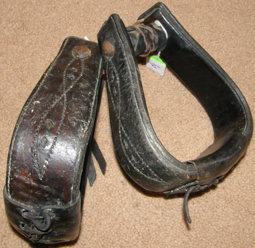 Leather Covered Bell Western Stirrups Visalia Stirrups Dark Oil