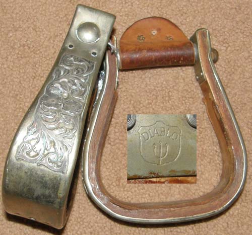 Vintage Diablo Engraved Sterling Silver Western Stirrups Raised Relief Sterling Silver Overlay Metal Western Show Stirrups