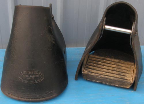 Outfitters Supply Tucker? Trail Glide Stirrups Hooded Western Stirrups Tapaderos Leather Covered Wide Endurance Stirrups Black